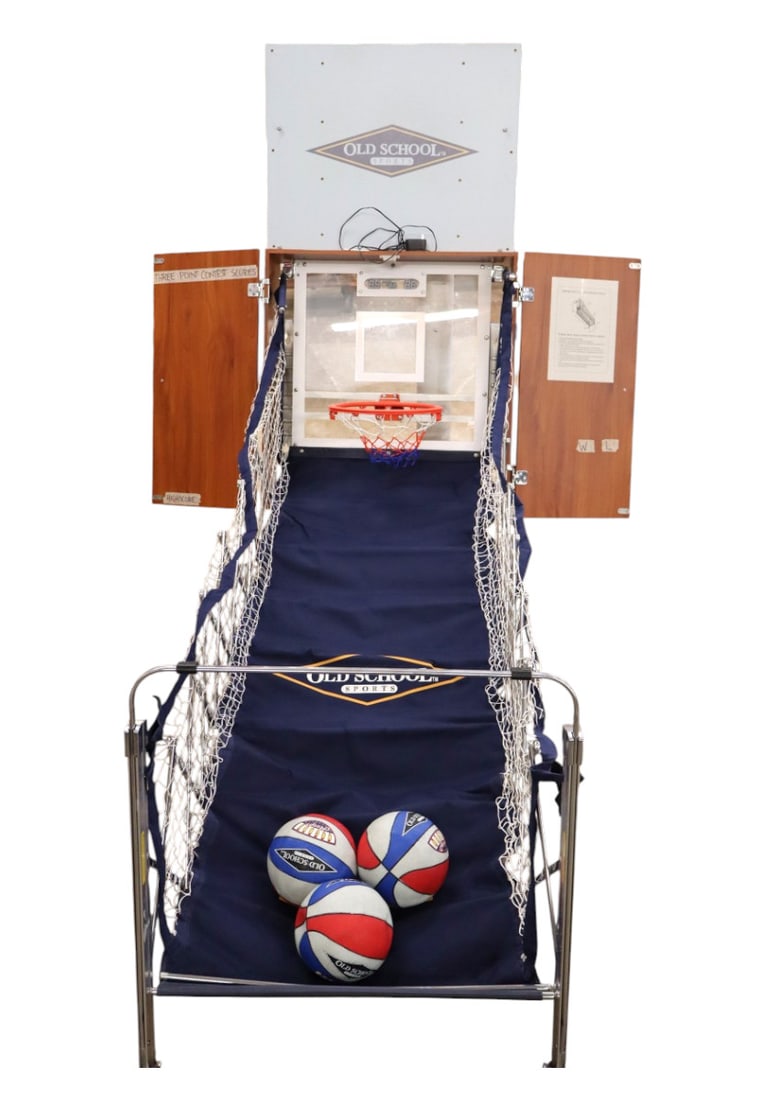Old School Sports arcade hoops basketball game: Old School Sports arcade hoops basketball wall mount game with 3 balls, balls need air. 38.5"h x 30"w x 9.5"d