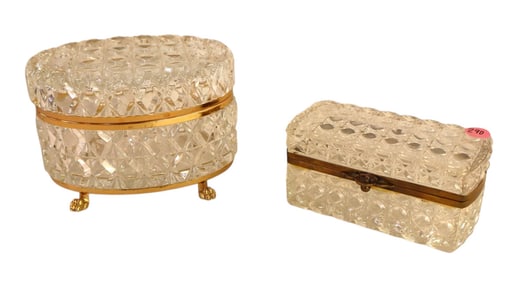 2 antique lead crystal lidded dresser top boxes