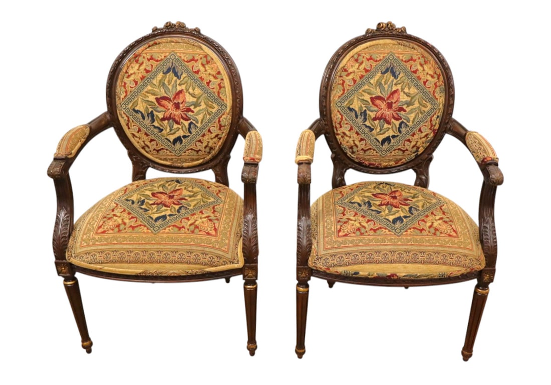 PR FR medallion back arm chairs in petit-point style (1 of 5)