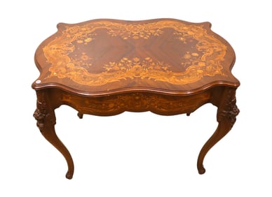 Antique carved highly inlaid rosewood parlor table