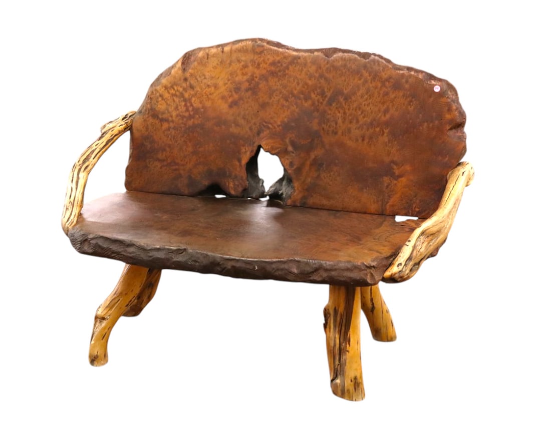 Unique MidC style rustic free edge slab wood bench (1 of 5)