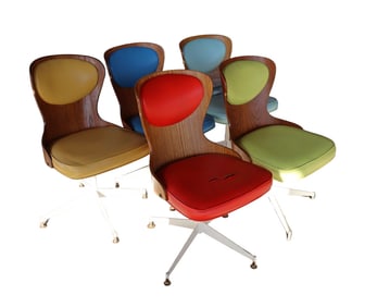 Set 5 mid-century laminated chairs on metal bases