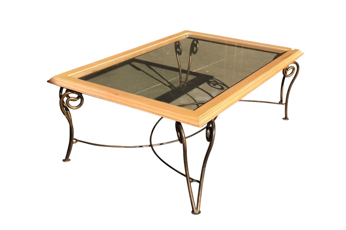Contemporary glass top iron base coffee table (1 of 3)