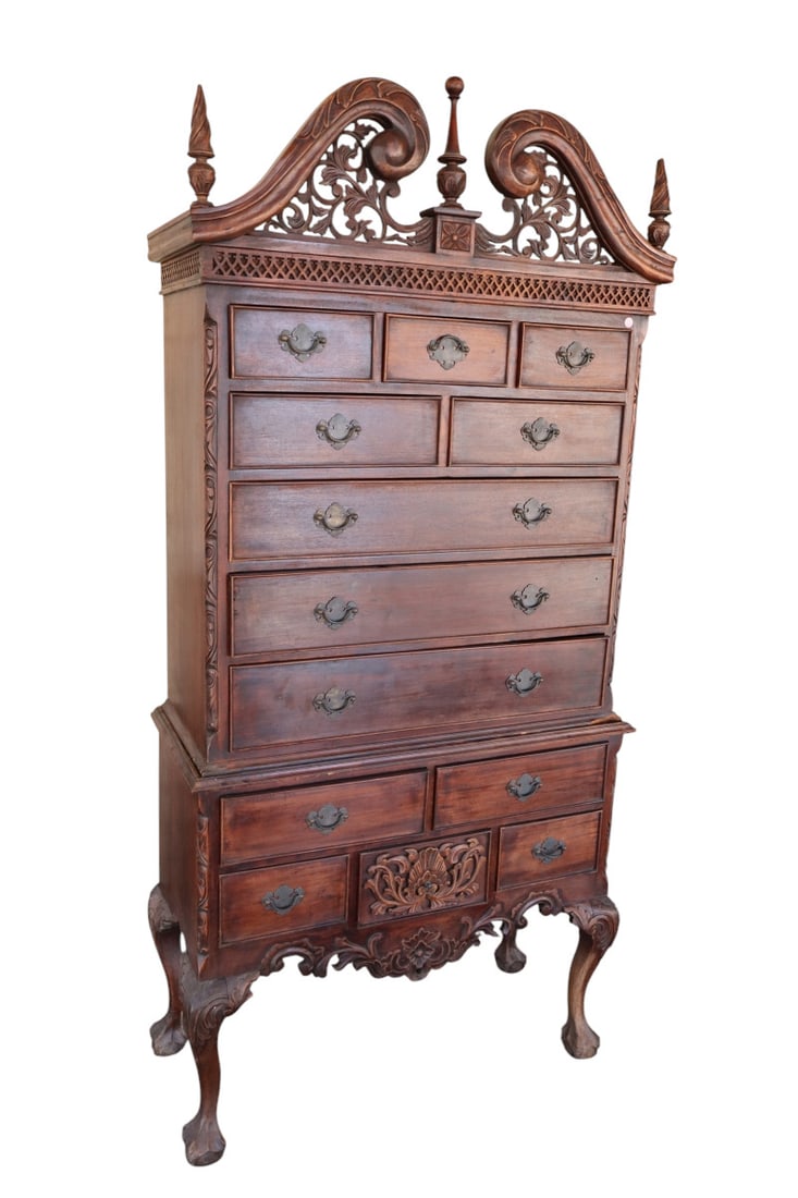 Chippendale style 2pc. highboy with ball and claw feet (1 of 6)