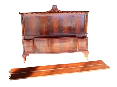 Vtg burl chinese chippendale style full-size bed