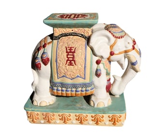 Porcelain Asian elephant multi-color garden stool