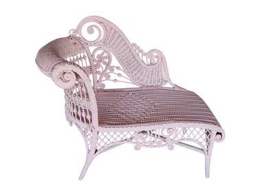 Vintage wicker child's chaise lounge in pink paint