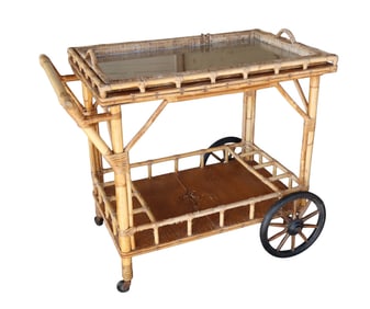 Vintage wicker tea cart