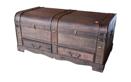 Wood lift top 2 drawer trunk style coffee table