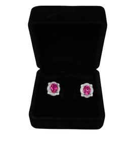Pink topaz 5.24ct and white sapphire stud earring s/s