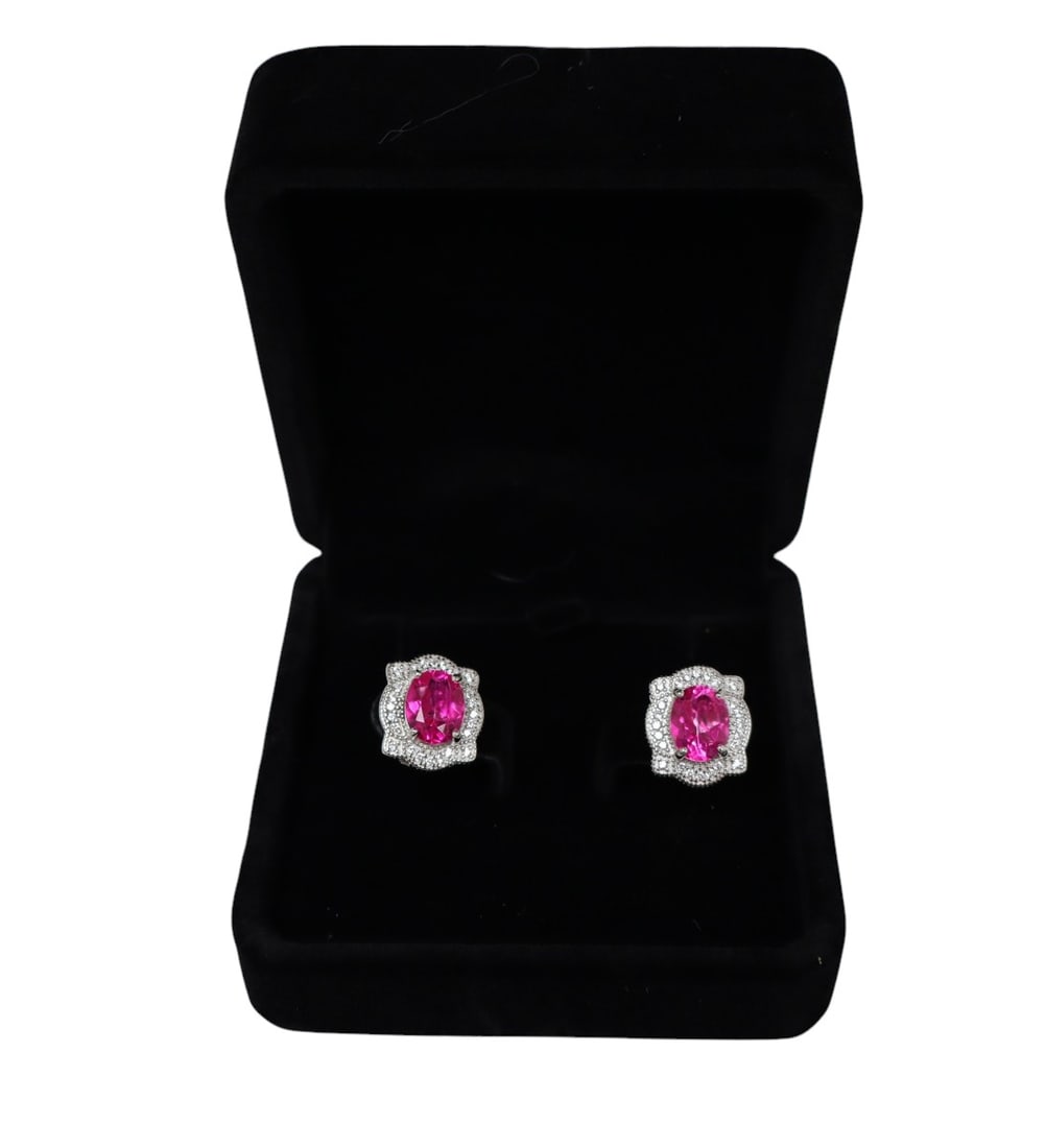 Pink topaz 5.24ct and white sapphire stud earring s/s (1 of 3)