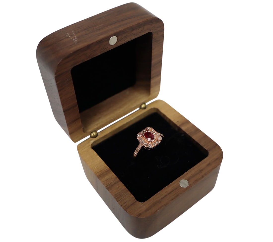 Ruby .48ct & diamond ring 14kt rose gold over s/s (1 of 5)