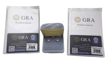 Stunning round moissanite 2ct. stud earrings s/s w/GRA