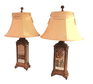 PR nice mirrored table lamps w/shades manner Maitland