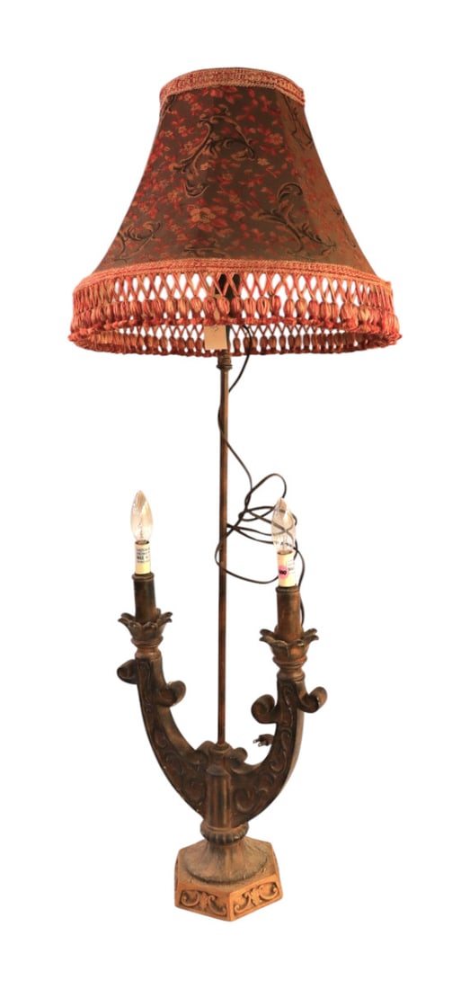 IT style wishbone shape stick lamp with nice fringe shade (1 of 4)