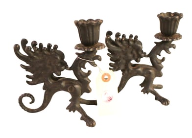 PR vintage griffin cast iron candle sticks