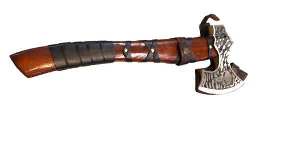 New fancy skull etched damascus blade wooden handle ax