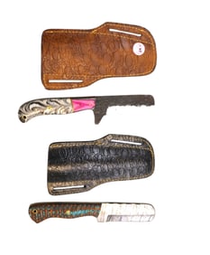 New 2 fancy mallet bone knives with damascus blades