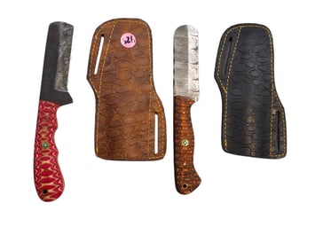 New 2 fancy mallet bone knives with damascus blades