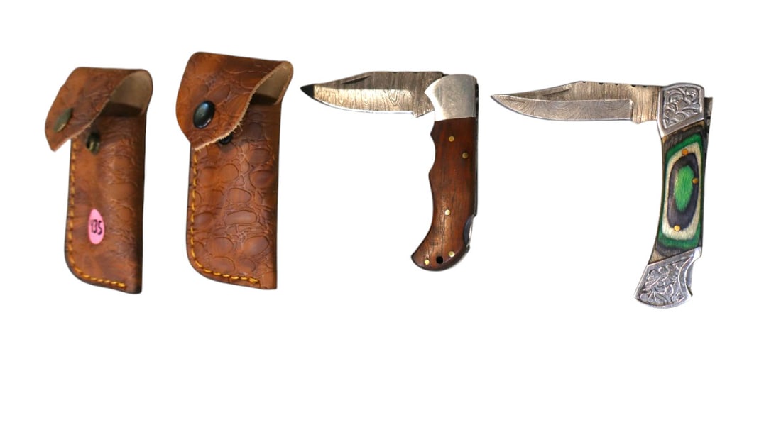 New 2 fancy folding knives with damascus blades (1 of 1)