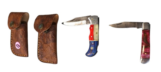 New 2 fancy folding knives with damascus blades
