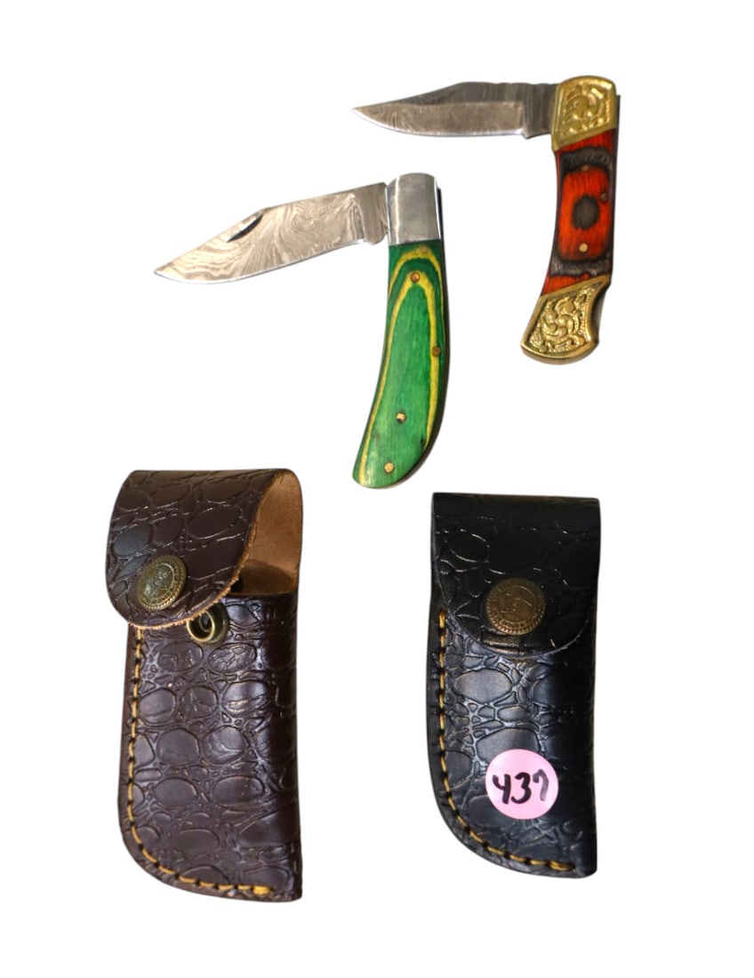 New 2 fancy folding knives with damascus blades (1 of 1)