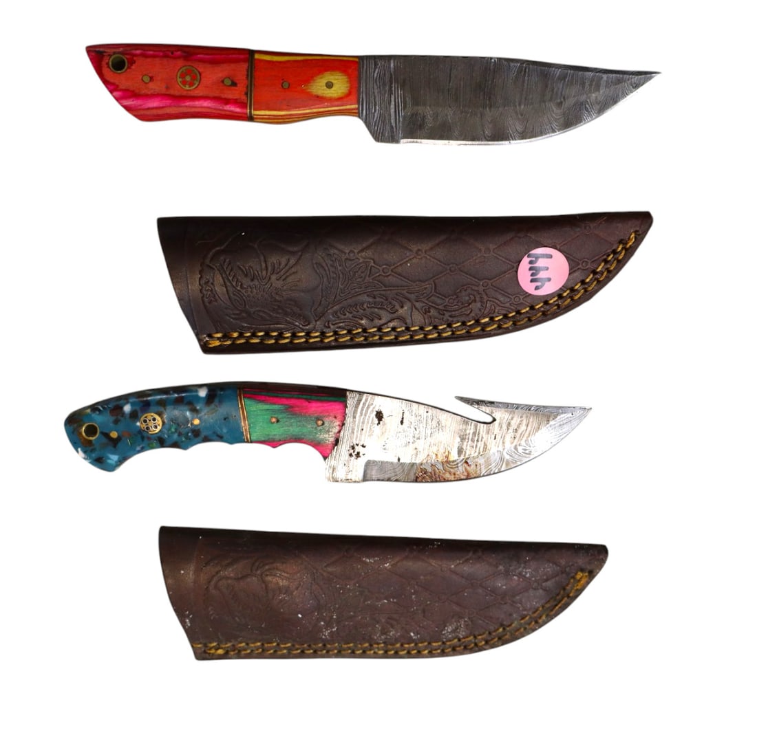 New 2 fancy damascus blade skinning knives (1 of 1)