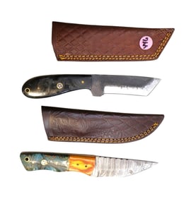 New 2 fancy damascus blade knives one blunt nose