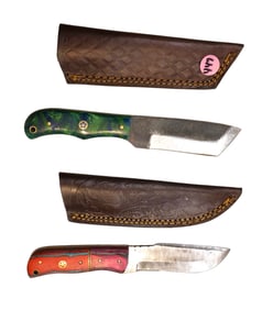 New 2 damascus blade knives one blunt nose