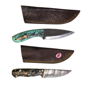 New 2 fancy damascus blade knives