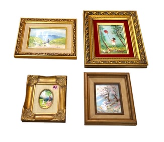 4 enamel or copper framed sg artworks: 2 Lucy, Claire, Larain