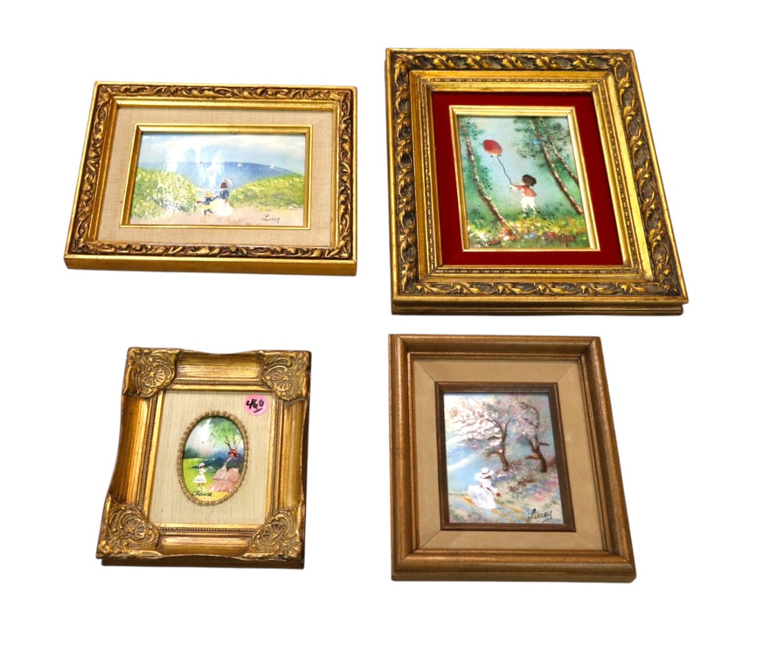 4 enamel on copper framed signed artworks, 2 Lucy, 1 Claire, 1 Larain (1 of 8)