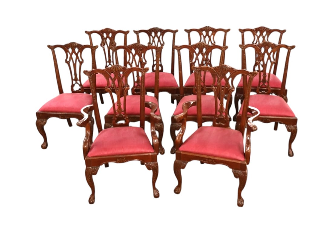 Set of 10 solid mahogany chippendale style in the manner of Maitland Smith (1 of 10)