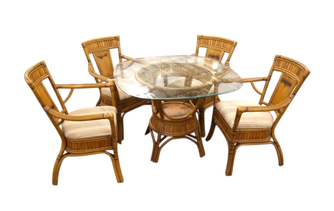 Quality rattan 5 piece dining set, bevel glass top table and 4 chairs (1 of 11)