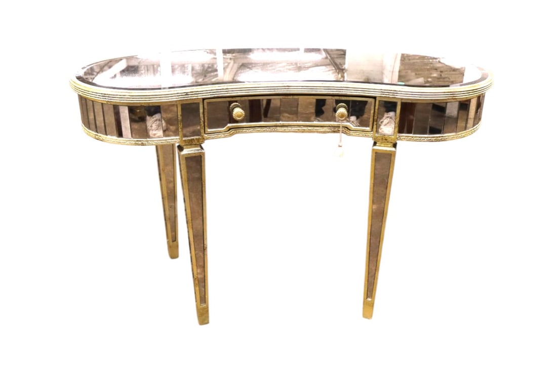 Hollywood style mirrored kidney shape dressing vanity (1 of 9)