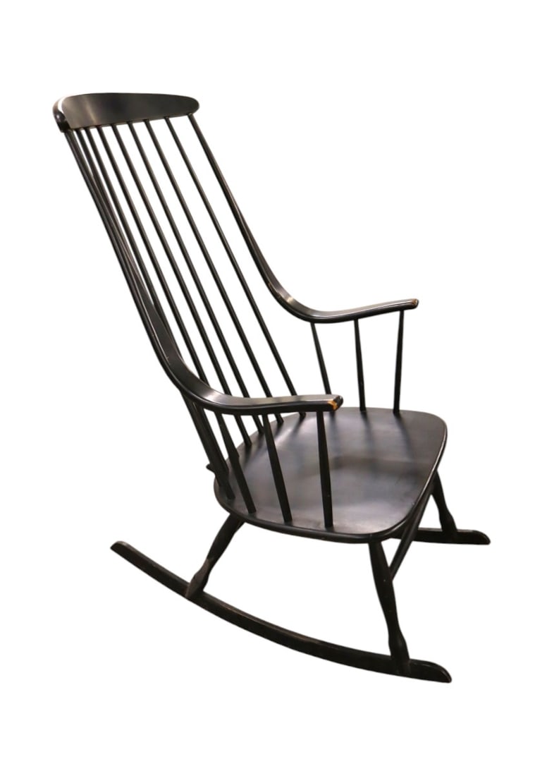 Country plank bottom windsor style rocking chair in original black finish (1 of 6)