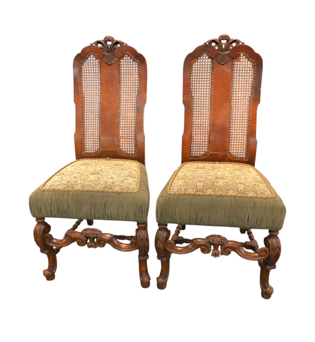 Pair of antique william and mary style upholstered walnut side chairs (1 of 8)