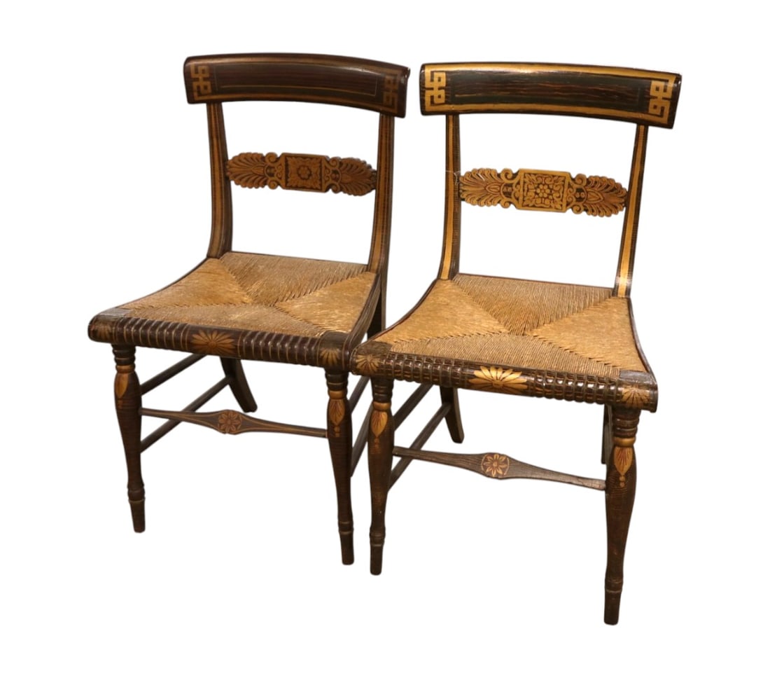 Pair of antique stenciled rush bottom chairs (1 of 9)