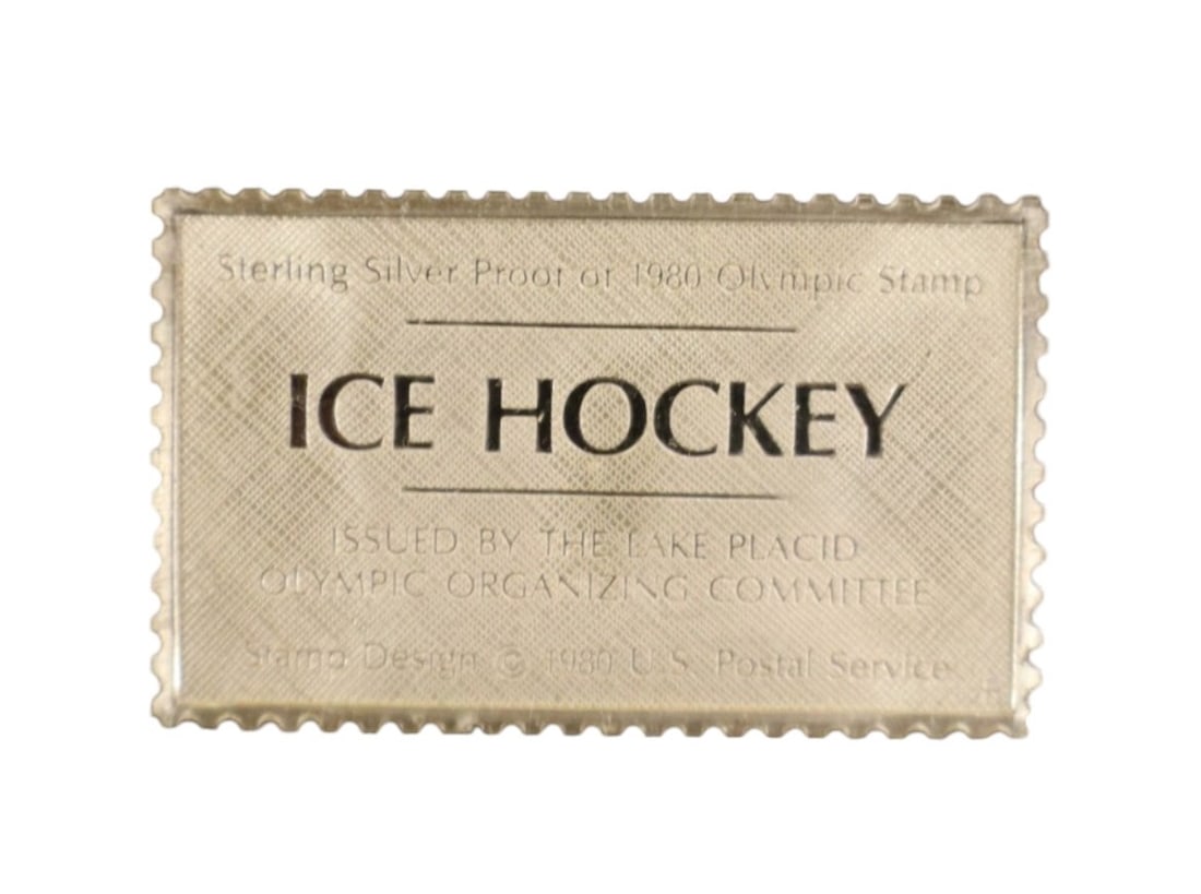 Silver commemorative bar - Ice Hockey sterling proof 1980 Olympics Stamp (1 of 3)