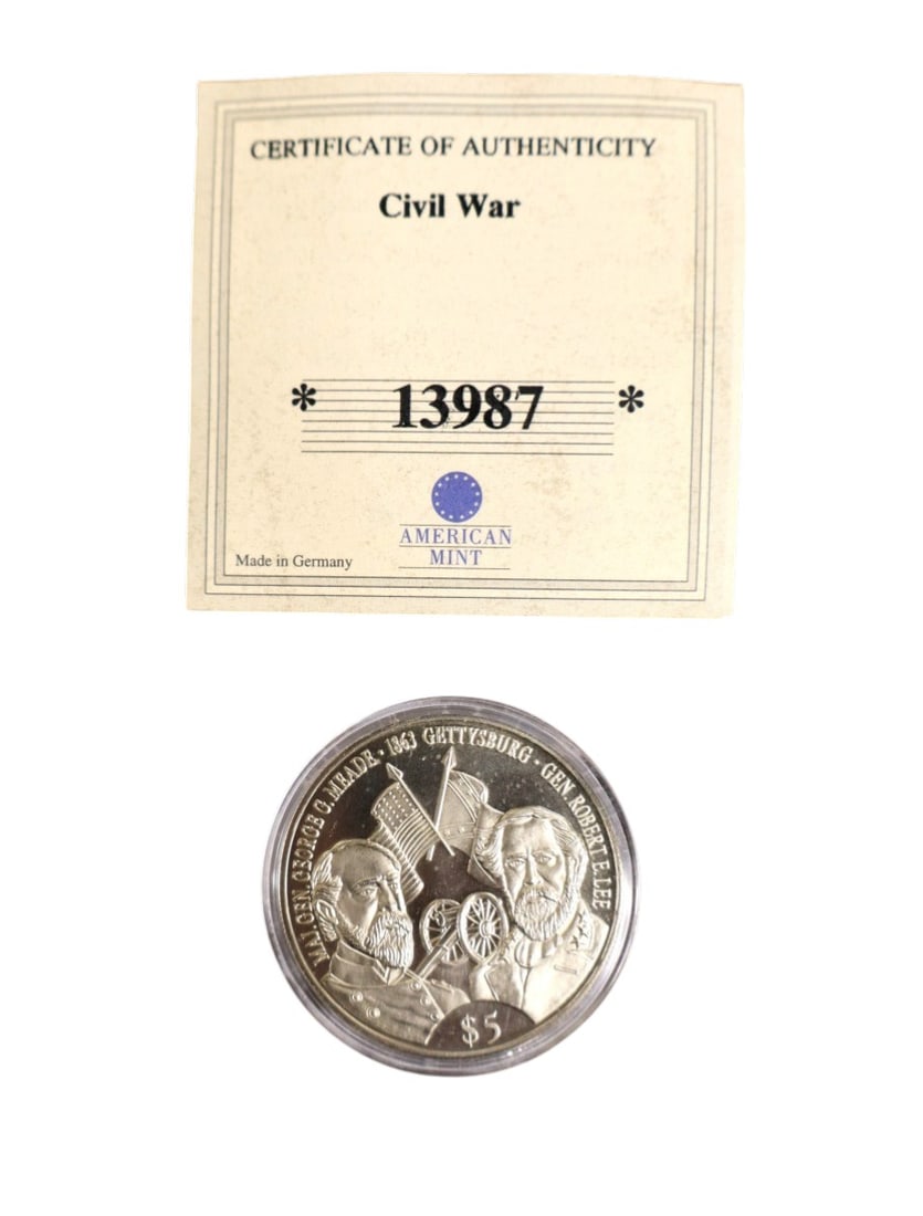 Civil War $5 commemorative coin in the silver with certificate of authenticity: Civil War $5 commemorative coin in the silver with certificate of authenticity