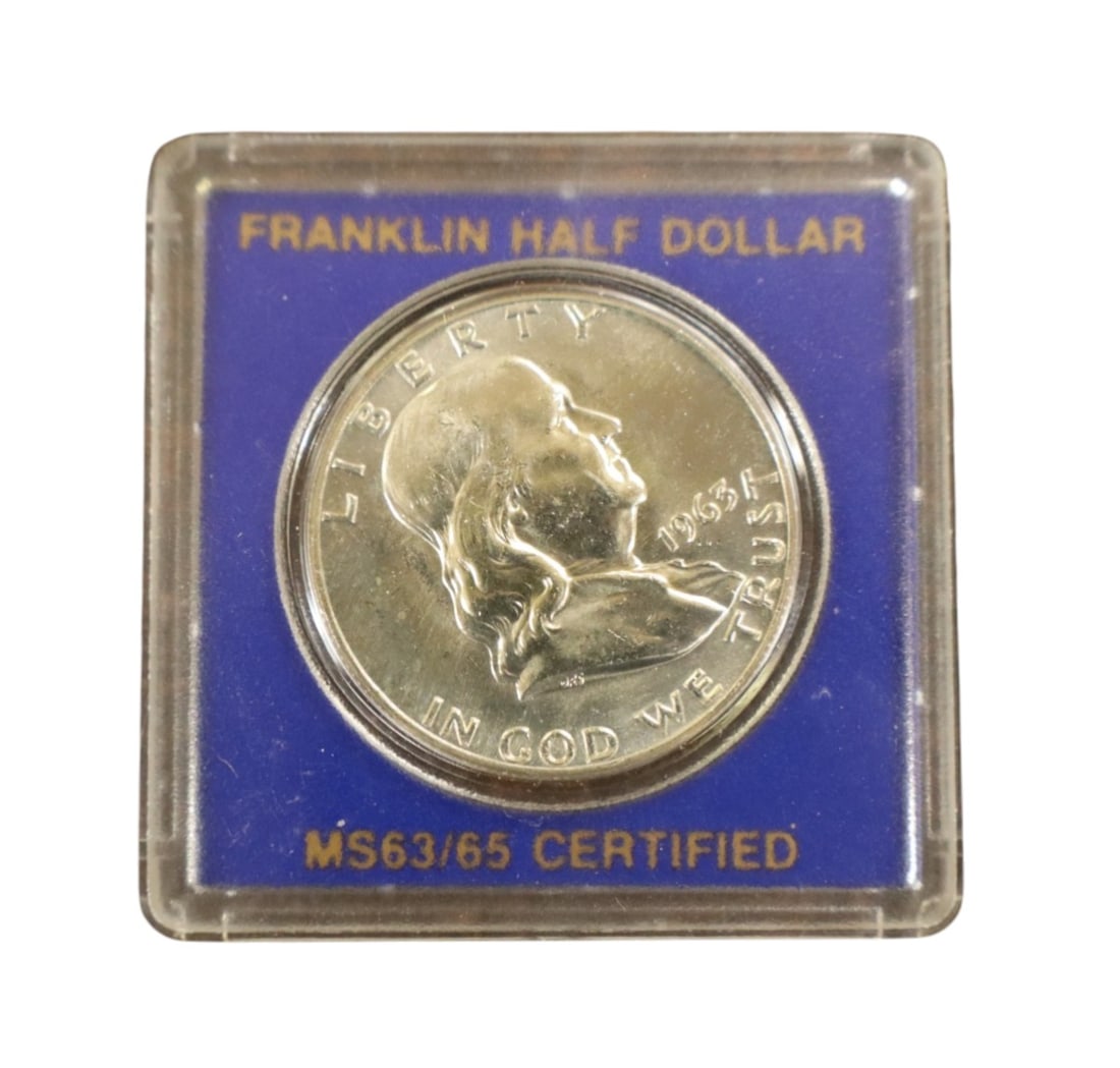 US Franklin half dollar in silver 1963 graded and certified MS 63/65 (1 of 3)