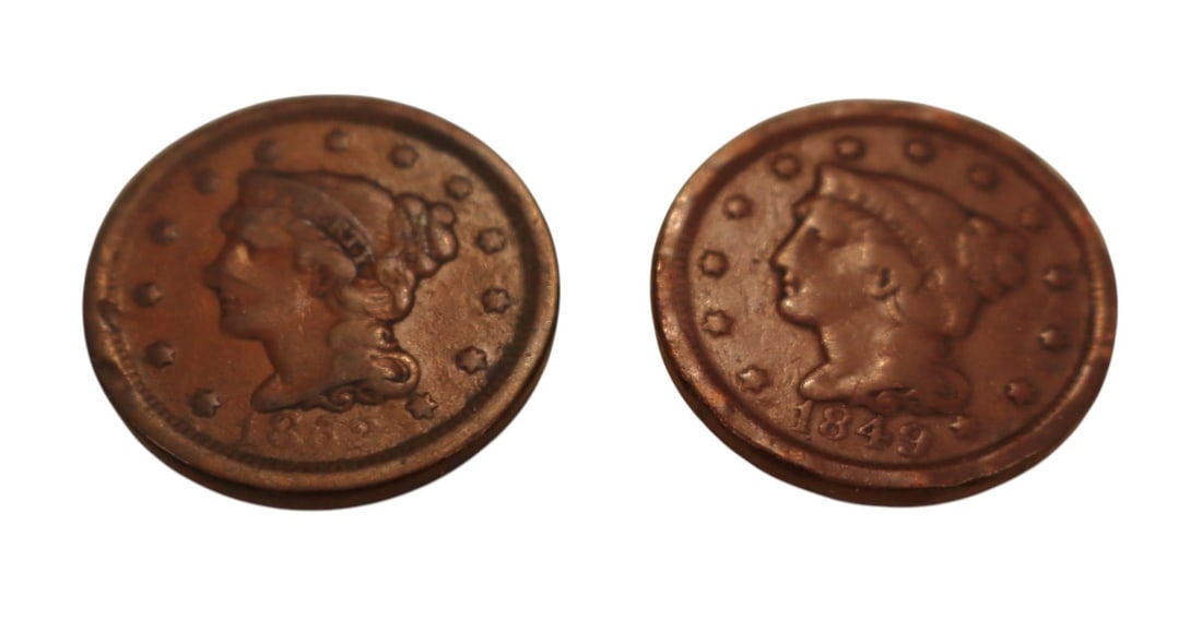 2 US large cents 1849 1852 (1 of 3)