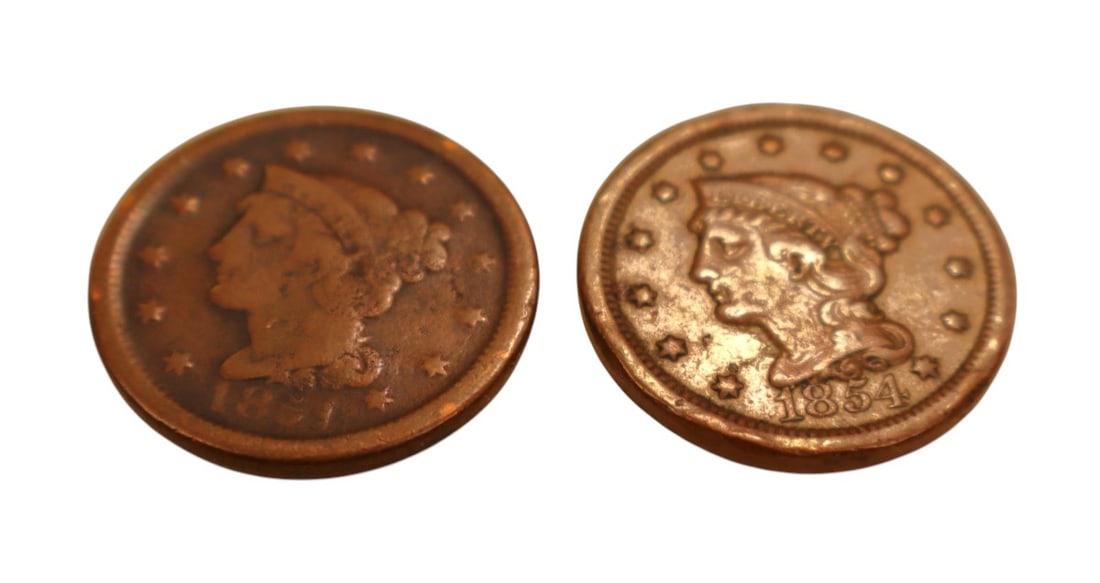 2 US large cents 1854 1851 (1 of 3)