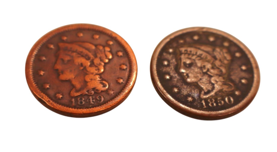 2 US large cents 1849 1850 (1 of 3)