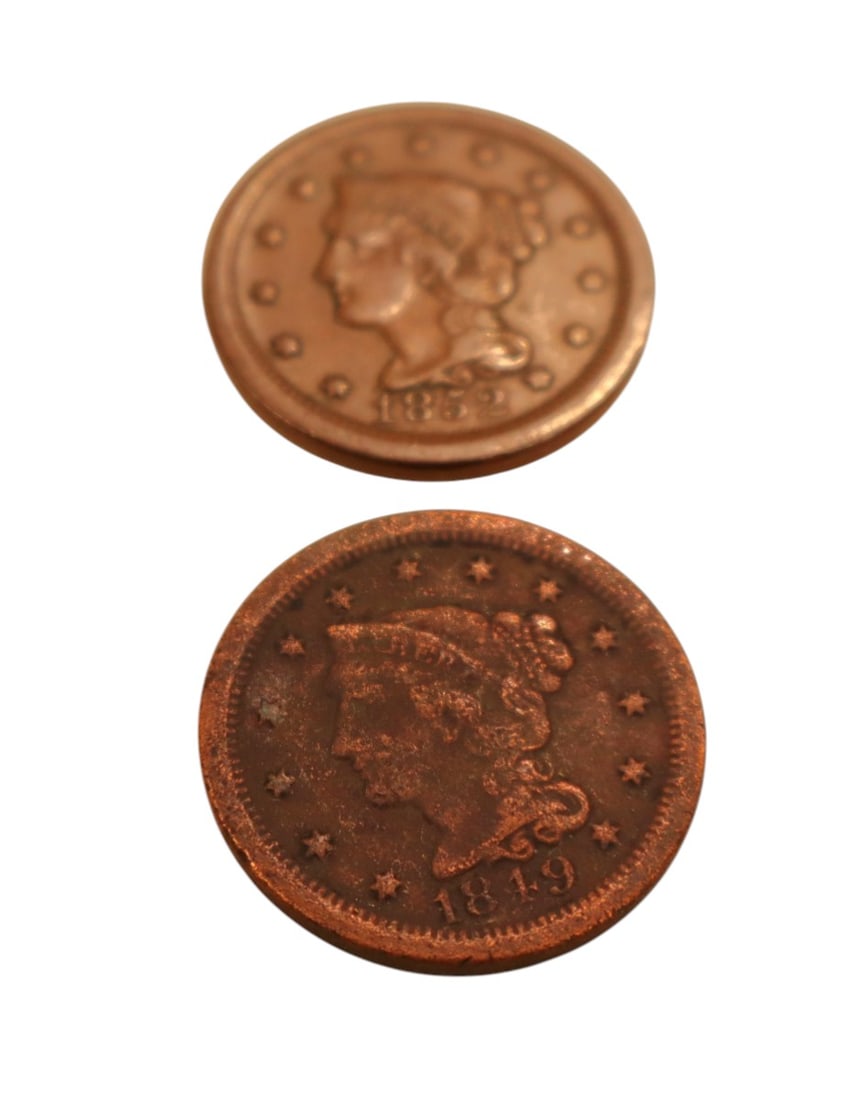 2 US large cents 1849 1852 (1 of 3)