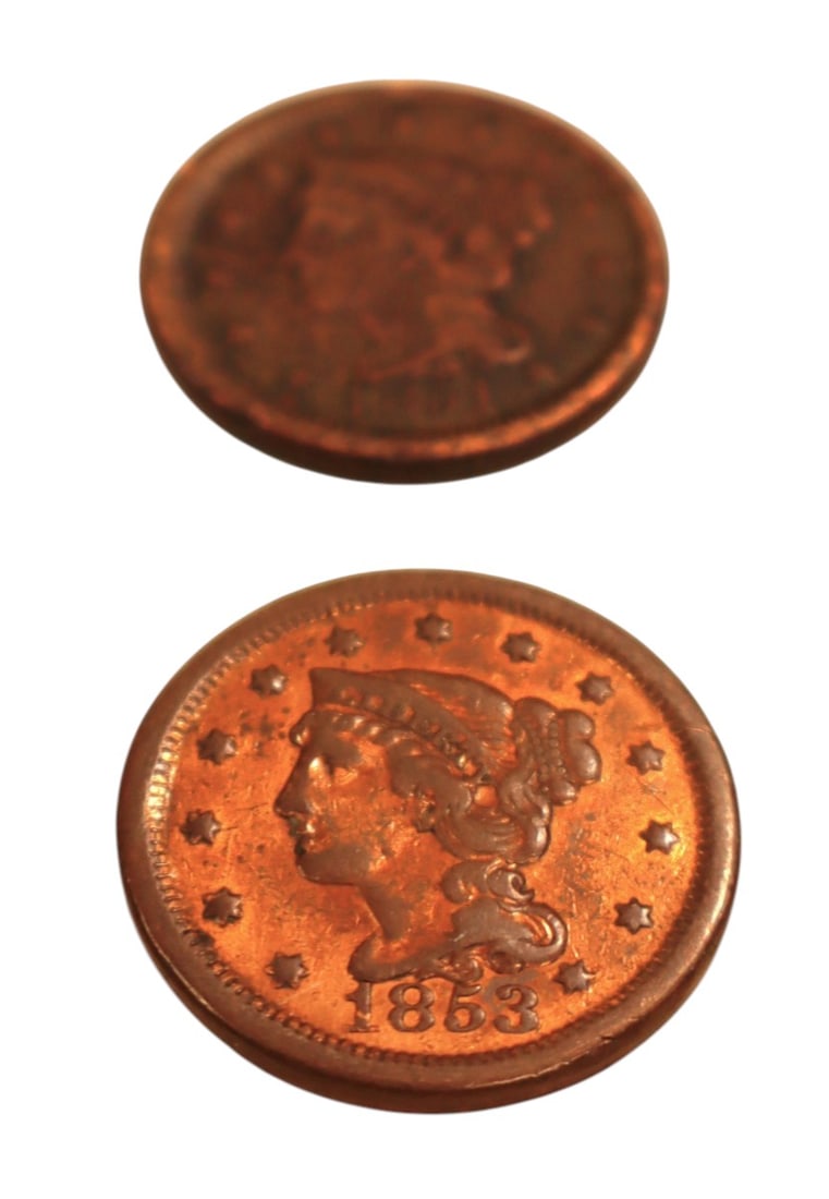 2 US large cents 1853 1851 (1 of 3)