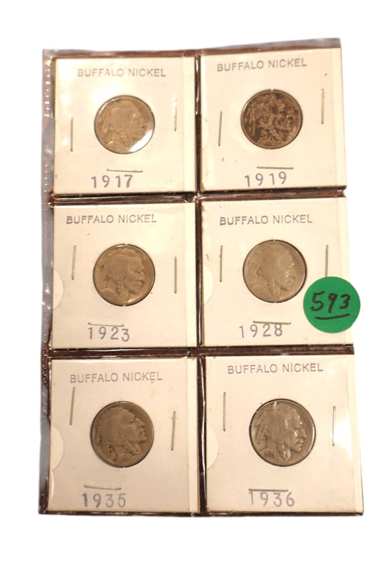6 US Buffalo Nickels: 1917, 1919, 1923, 1928, 1935, 1936 (1 of 3)