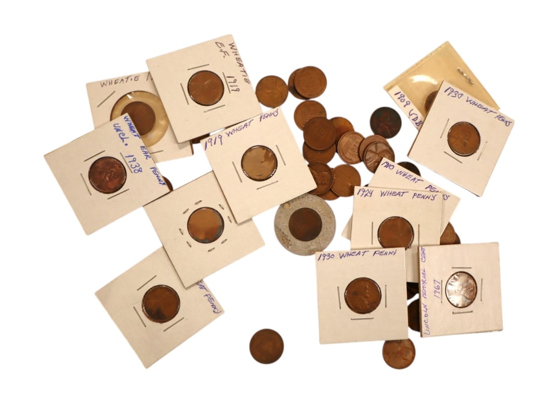 51 US Pennies, some are wheat, various dates (1 of 2)