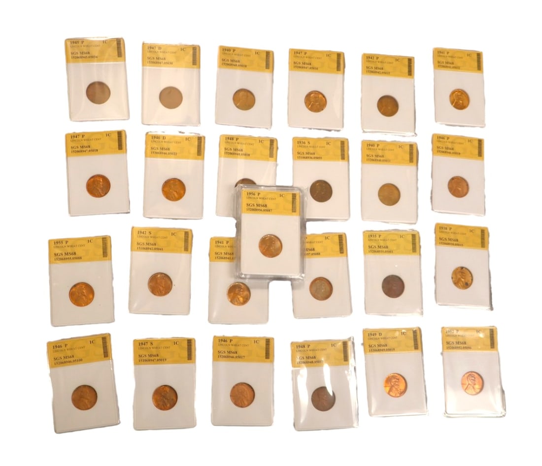 25 US Wheat Pennies slabbed and graded: 25 US Wheat Pennies slabbed and graded
