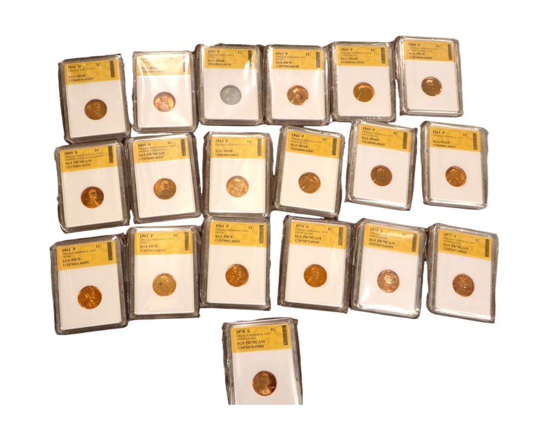 19 US Pennies various dates slabbed and graded: 19 US Pennies various dates slabbed and graded